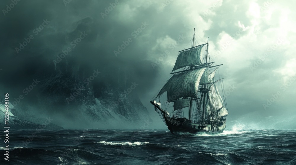 Obraz premium White boat sailing gracefully on the sea. A serene scene capturing the tranquility of ocean travel. 