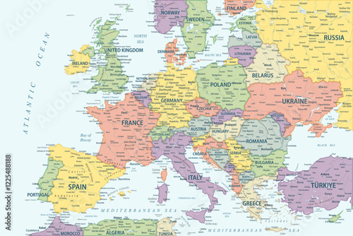 Europe Map Colored - stock vector illustration
