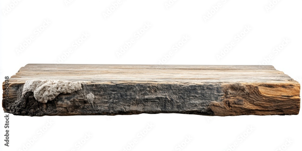 Fototapeta premium Rustic wooden plank, weathered and aged, ideal for display.