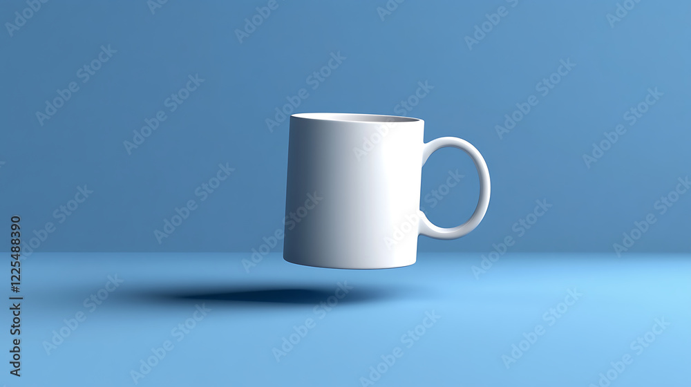 Obraz premium Empty mug floating on blue background. created with Generative AI technology