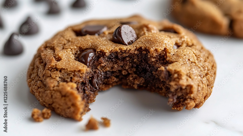 Fototapeta premium Freshly Baked Chocolate Chip Cookie with Delicious Bite Taken