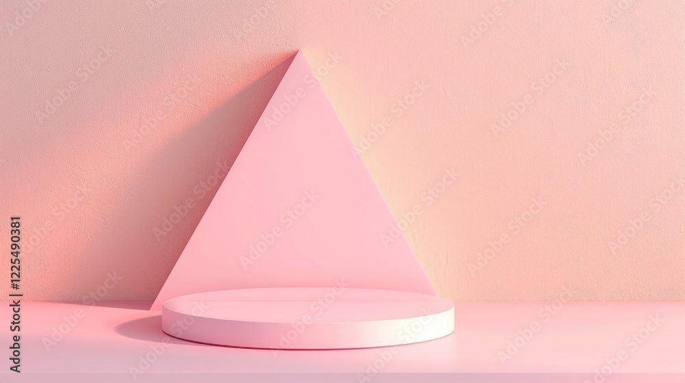 Pastel pink triangular pedestal with empty platform for cosmetic and food display Pastel pink triangular pedestal with empty platform for cosmetic and food display