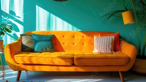 Photo of a vibrant living room sofa