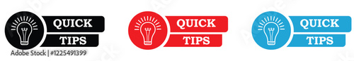 Quick tips logo with light bulb. Quick tips badge. Top tips, helpful tricks, tooltip, advice and idea for business and advertising. Vector illustration.