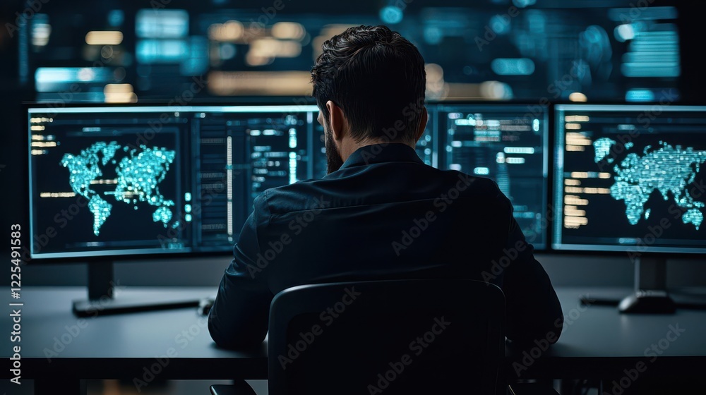 AI security system analyzing glowing global threat patterns and sending realtime alerts AI security system analyzing glowing global threat patterns and sending realtime alerts