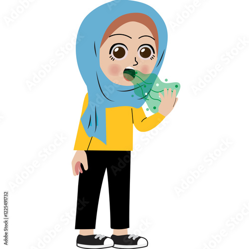 Hijab girl check bad breath in mouth