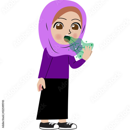 Hijab girl check bad breath in mouth