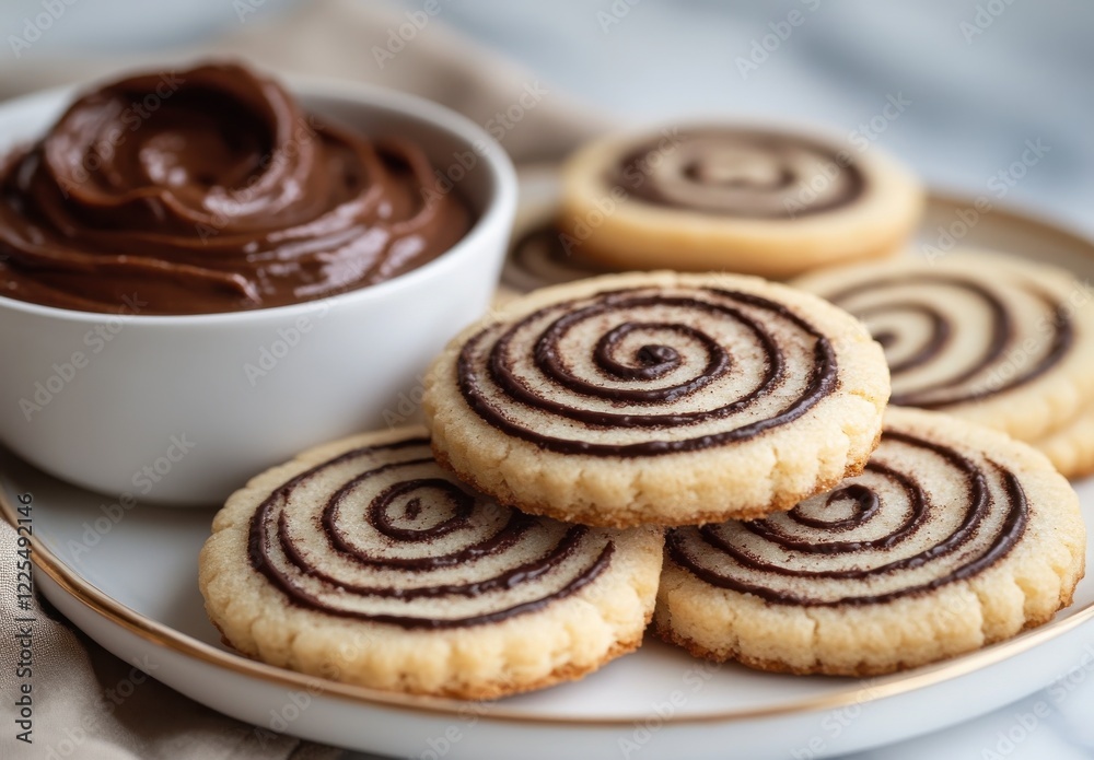Fototapeta premium Delicious Spiral Cookies with Chocolate Spread on a Plate