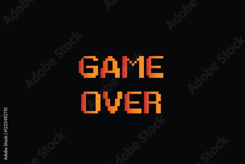 Game over background. Retro pixel 8 bit video game screen with score information, arcade landscape. Vector old classic game screen concept 