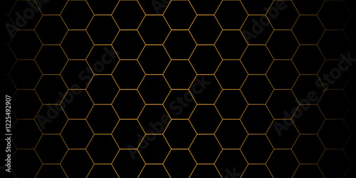 Golden Seamless hexagon pattern with gold strip line. Abstract cube hexagon shape background. Vector banner design. Hexagons pattern. Flat vector illustration isolated on white background.  medical.