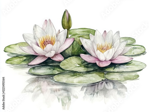 delicate watercolor illustration of victoria water lily, botanical art style with soft pastel colors and detailed scientific accuracy