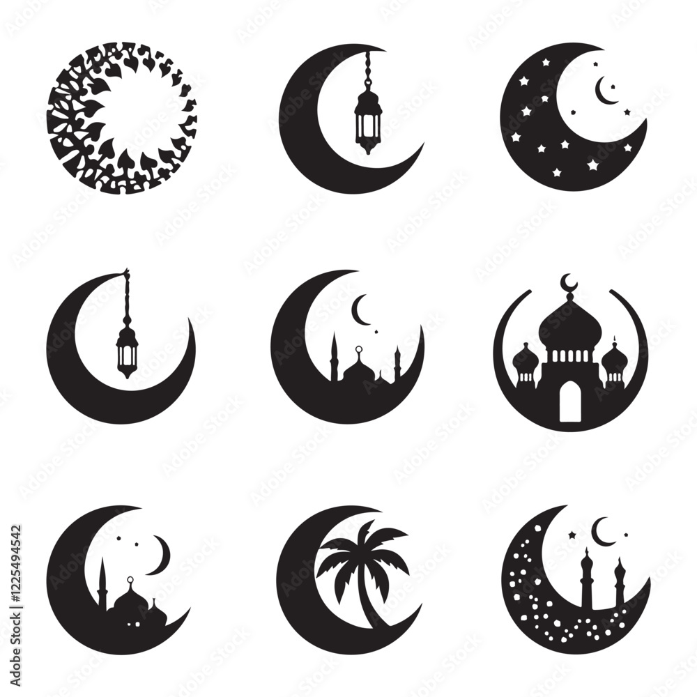 Elegant Crescent Moon Icon Collection Stylish Crescent Moon Icon Designs Beautiful Crescent Moon Icons for Ramadan Elegant Crescent Moon Icon Collection Stylish Crescent Moon Icon Designs Beautiful Crescent Moon Icons for Ramadan