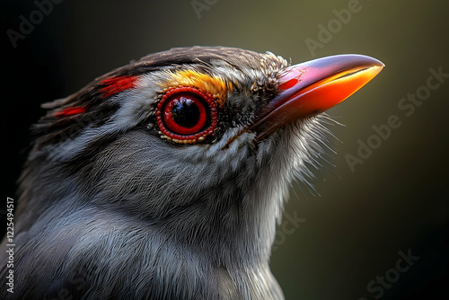 Close-up of a red-billed birda??s head with its distinctive bright bill, wildlife portrait photo