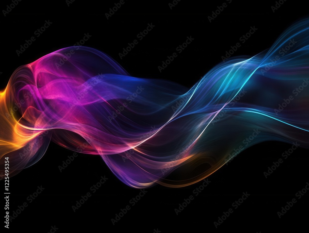 Obraz premium dynamic fluid art with swirling neon colors against deep black background, high-resolution abstract composition
