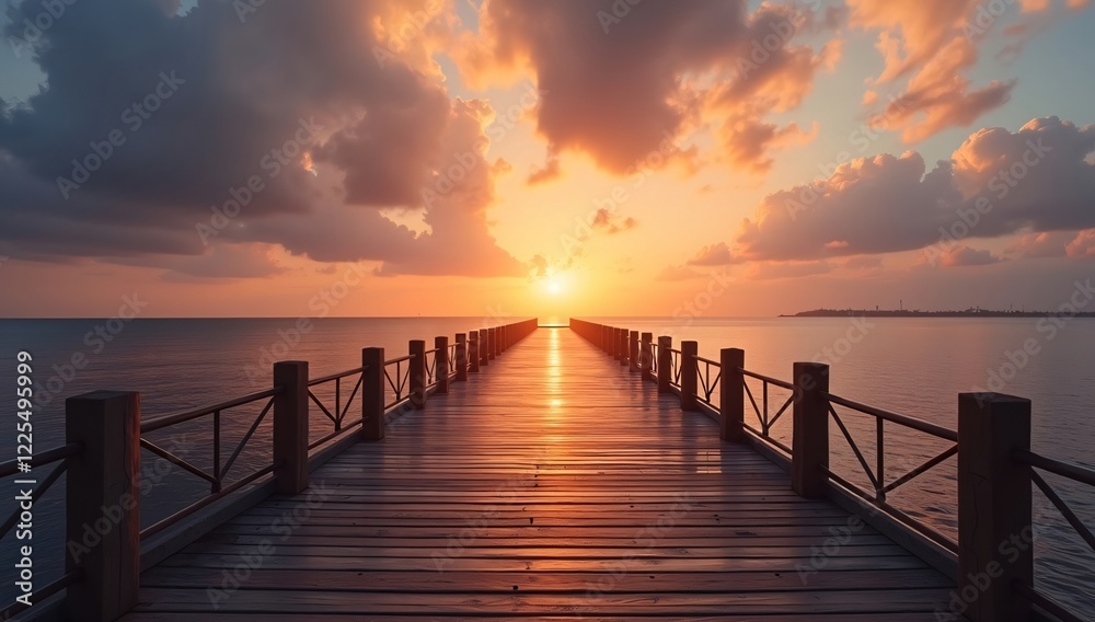 View of silhouette pier against cloudy sky at sunset, sunset background, sky background View of silhouette pier against cloudy sky at sunset, sunset background, sky background