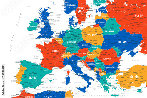 Europe - Highly Detailed Colored Vector Map of the Europe. Ideally for the Print Posters