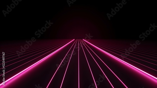 Abstract Runaway in hot pink Neon Lines. Futuristic dark Backdrop