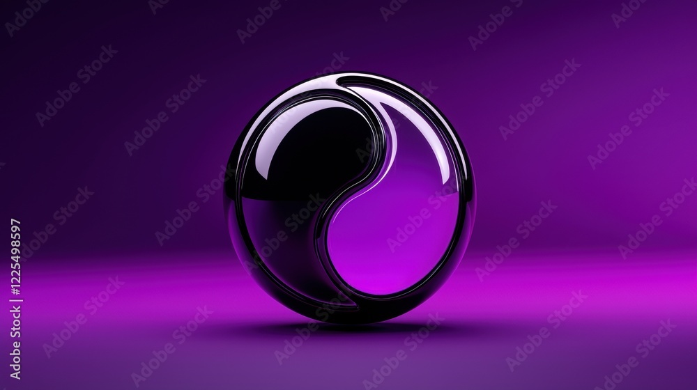 Abstract glossy sphere with yin-yang design in purple hues Abstract glossy sphere with yin-yang design in purple hues