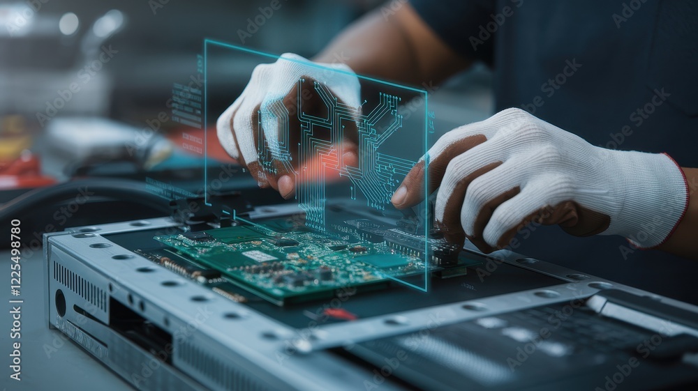 Technician installing circuit board using augmented reality Technician installing circuit board using augmented reality
