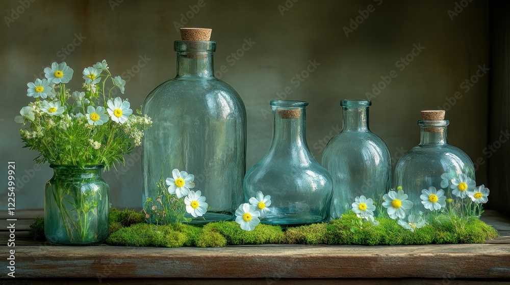 Still Life with Glass Bottles and Daisies Still Life with Glass Bottles and Daisies