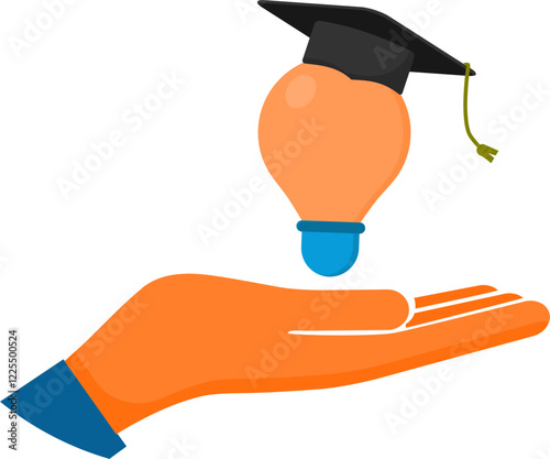 Hand with light bulb. Creative idea flat vector illustration. Concept of good idea and success.