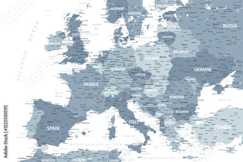 Europe Map Gray Colored - stock vector illustration