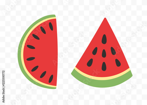 Watermelon slice tropical fruit flat vector set
