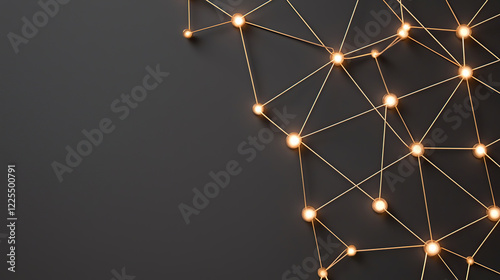 glowing network of interconnected nodes on dark background symbolizes digital connectivity and data flow. illuminated points and lines create futuristic and technological aesthetic
