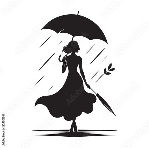 woman holding umbrella  silhouette vector illustration
