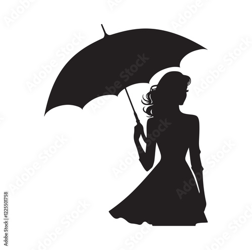 woman holding umbrella  silhouette vector illustration
