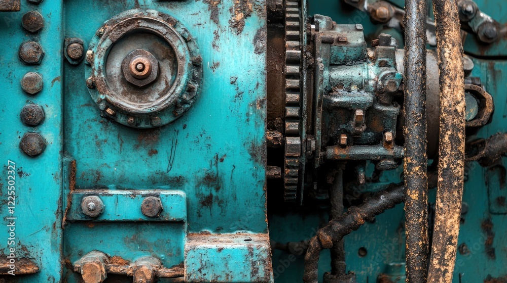 Rusted teal industrial machine gear detail Rusted teal industrial machine gear detail
