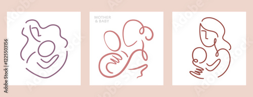 Mother and Baby One Line Drawing Breastfeeding Set