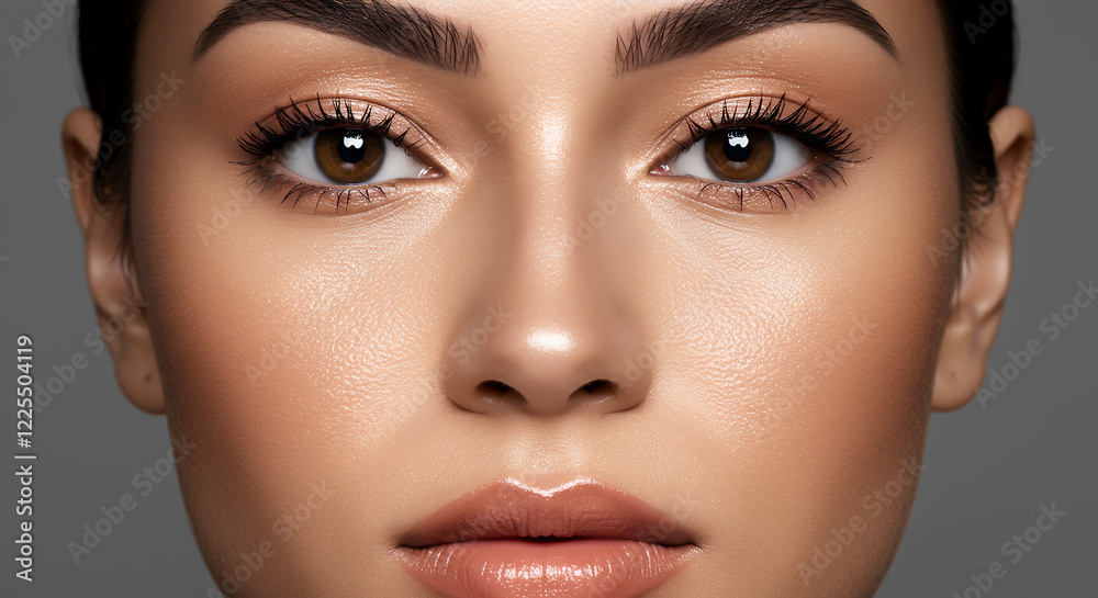 Close-up of a Woman's Face with Natural Makeup and Glowing Skin Close-up of a Woman's Face with Natural Makeup and Glowing Skin