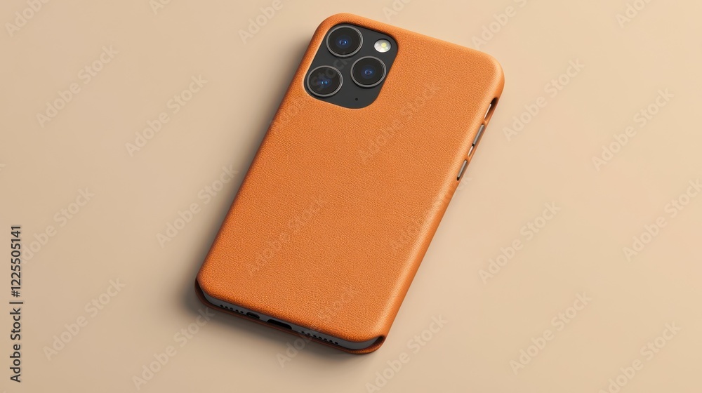 Fototapeta premium Orange Leather Phone Case on Beige Background