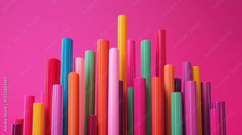 Colorful Cylinders Arranged in a Varied Height Pattern Colorful Cylinders Arranged in a Varied Height Pattern