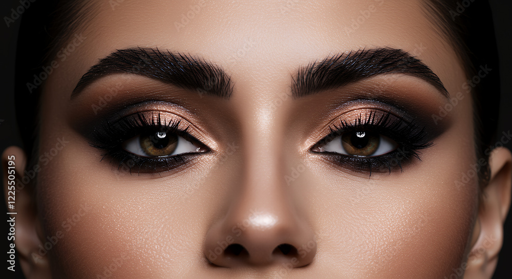 Naklejka premium Stunning Close-Up of Woman's Eyes with Smoky Eye Makeup