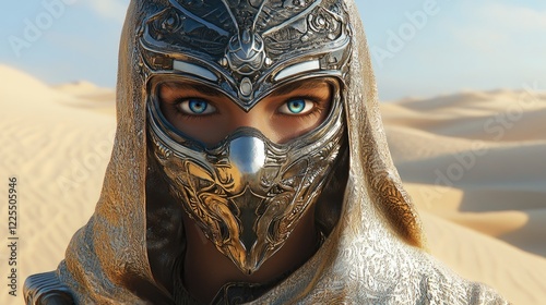 Desert Warrior Woman in Intricate Metal Mask