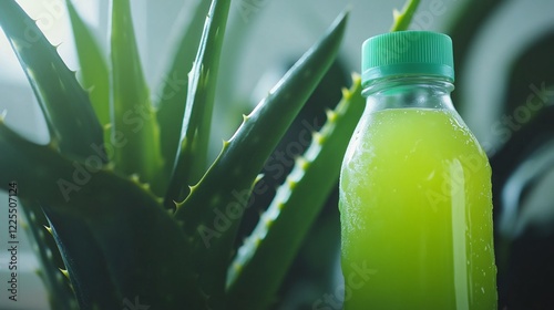 Refreshing Green Aloe Drink in a Natural Setting with Aloe Vera