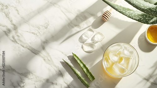 Refreshing Aloe Vera Drink with Ice and Natural Ingredients