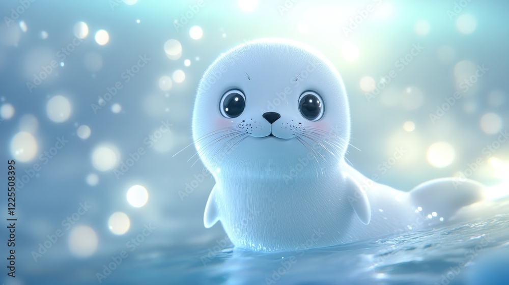 Fototapeta premium Adorable White Seal Pup in Sparkling Water