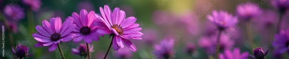 Fototapeta premium Wet purple dimorphoteca flowers in full bloom, plant, dimorphoteca, flowers