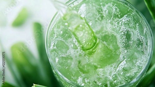 Refreshing Green Beverage with Bubbles and Natural Ingredients
