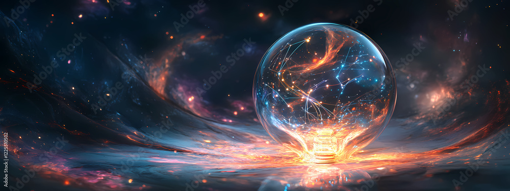 Obraz premium Crystal Lightbulb Containing Digital Universe