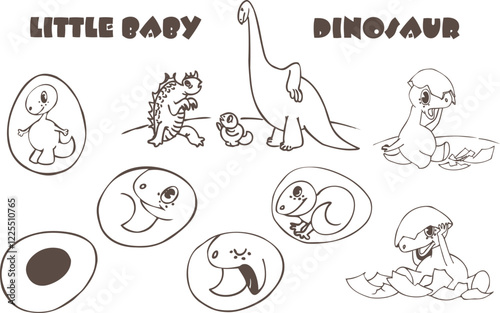 Cartoon Cute Dinosaurus Pack. Dino Baby Set. Vector