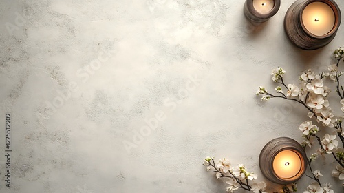 Serene Candles and Blossoms on Textured Background