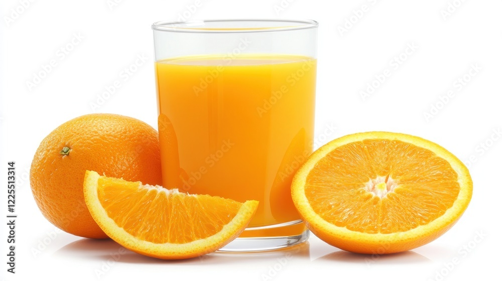 Fresh Orange Juice with Oranges and a Slice Fresh Orange Juice with Oranges and a Slice
