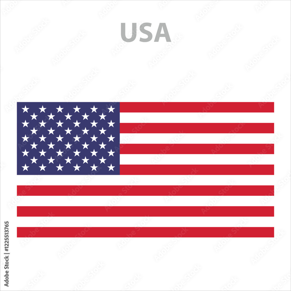 American flag with 50 stars on a blue field and 13 red and white stripes, with the text American flag with 50 stars on a blue field and 13 red and white stripes, with the text
