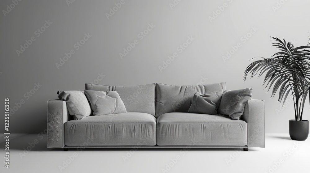Grey sofa on white background in studio shot Grey sofa on white background in studio shot