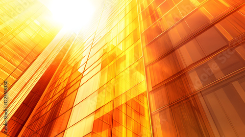 Abstract architectural background, vertical geometric shapes, sun reflection.