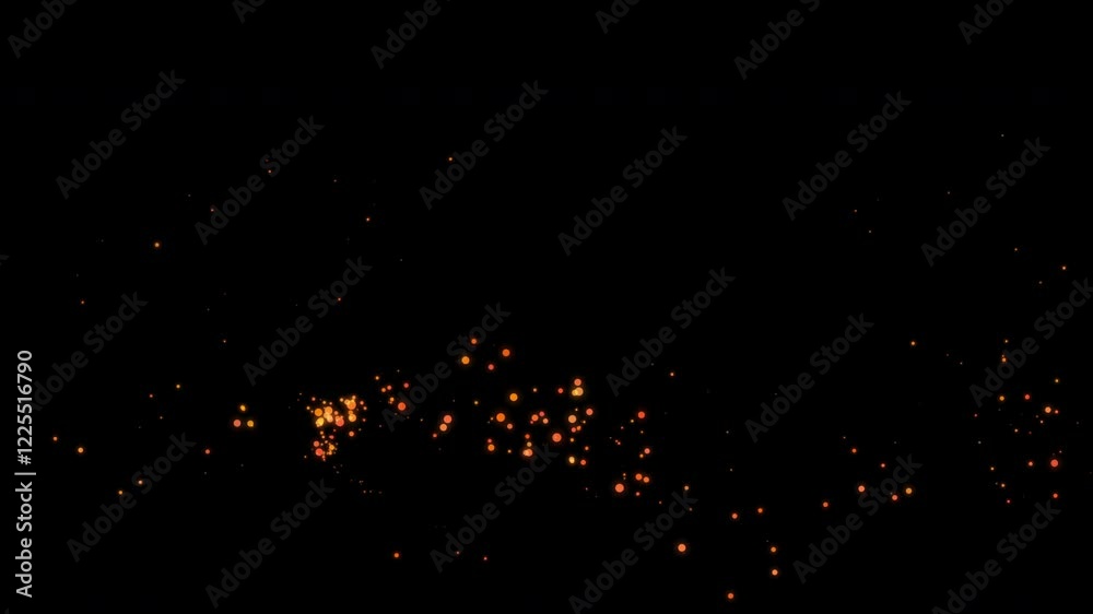 Orange and red Particules  are stirring on black background